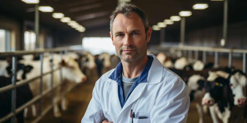 Landwirt im Kuhstall