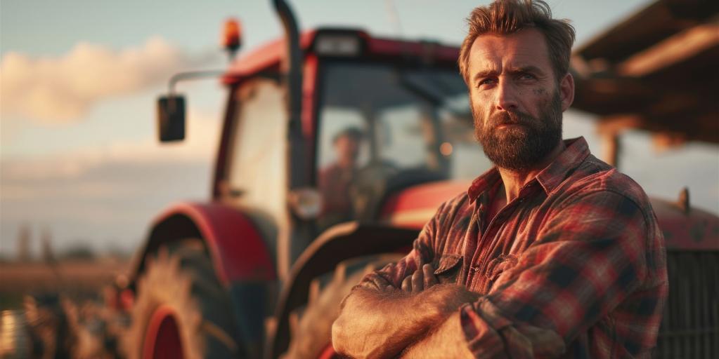 Landwirt auf Feld vor Trecker